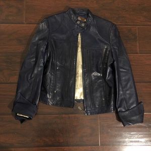 Paige leather jacket navy blue xs